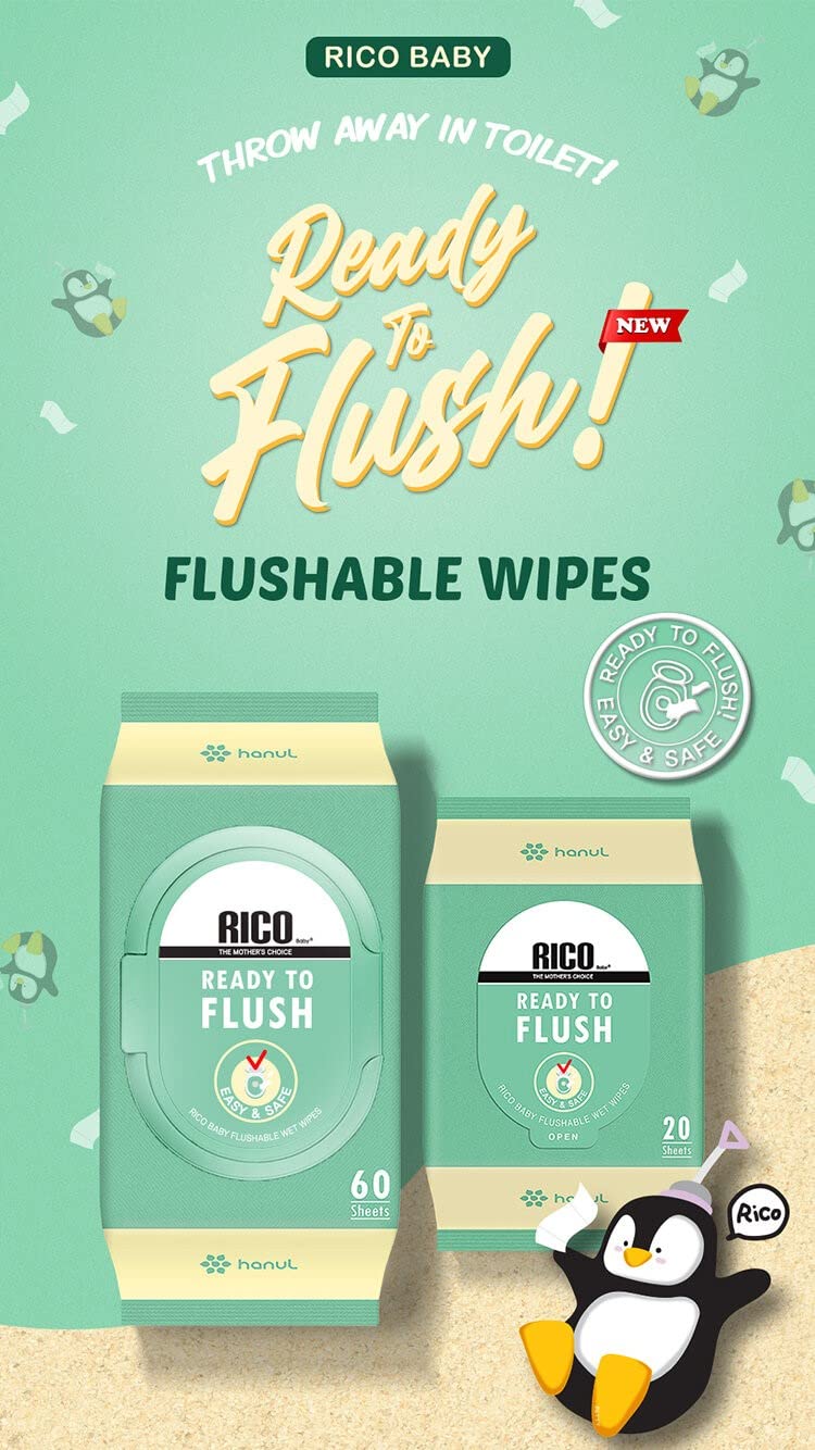 RICO Baby Ready to Flush SKIN_CLEANING_WIPE Hanul Co., Ltd RICO Baby Deutschland Germany Quality and Sensitivity. Made with 99.9% water and 100% Korean ingredients, certified to be flushed down the toilet. We've incorporated micellar water and nine bio he